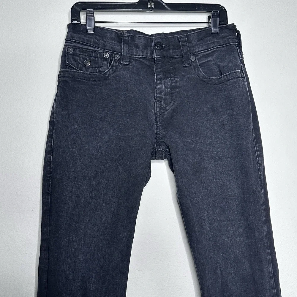 True Religion Jeans Mens 31 Black Denim Ricky‎ Relaxed Straight Flap Pocket
